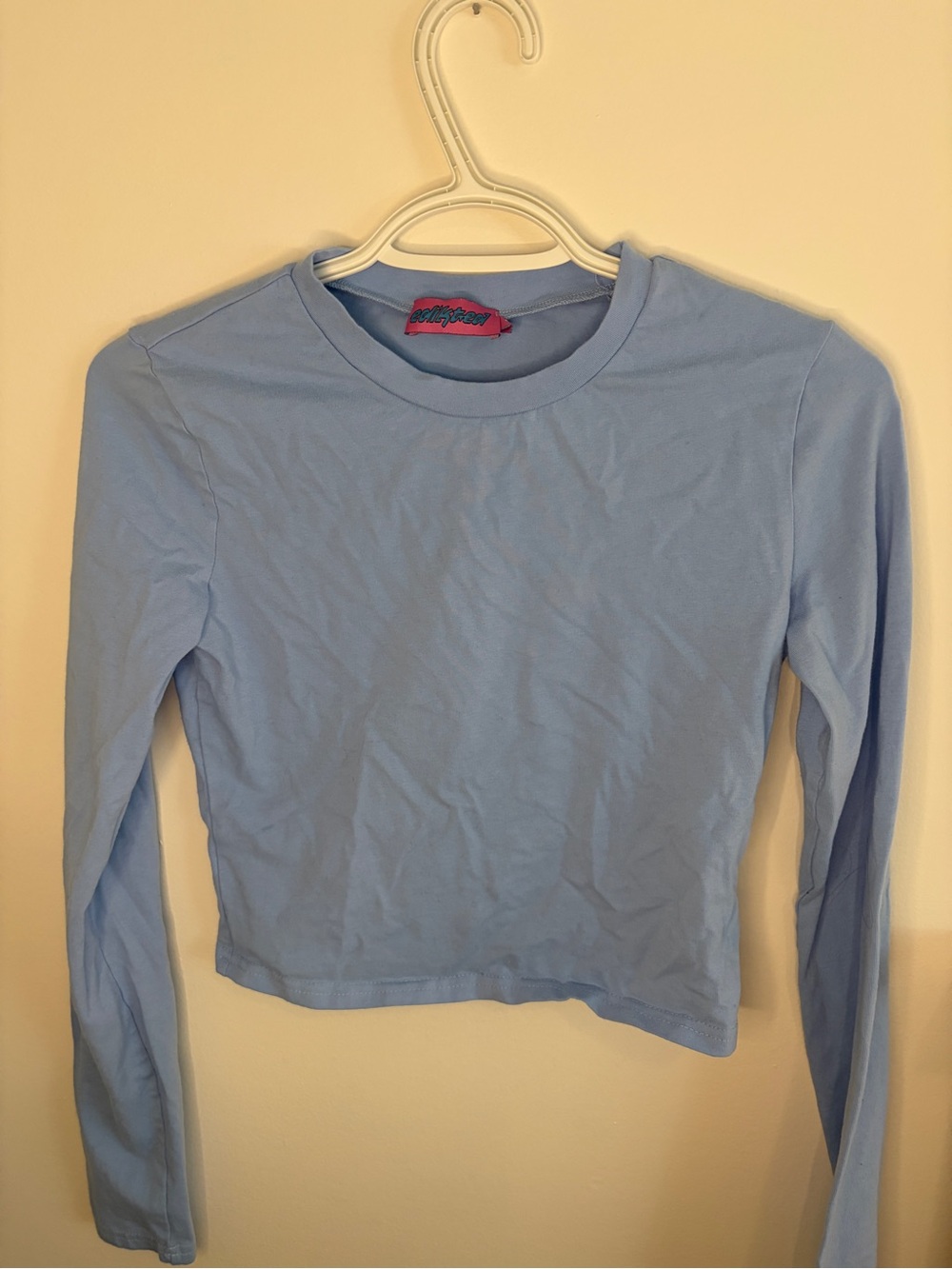EDIKTED Light Blue Long Sleeve Crop Top